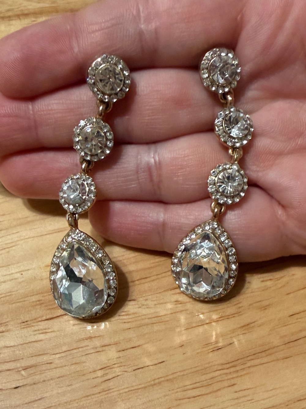 Crystal Drop Dangle Earrings - Clear / Gold Tone